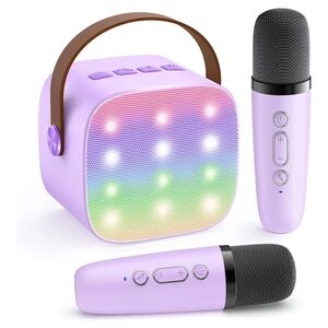 Purple Portable Karaoke Speaker with 2 Microphones Mini Size
